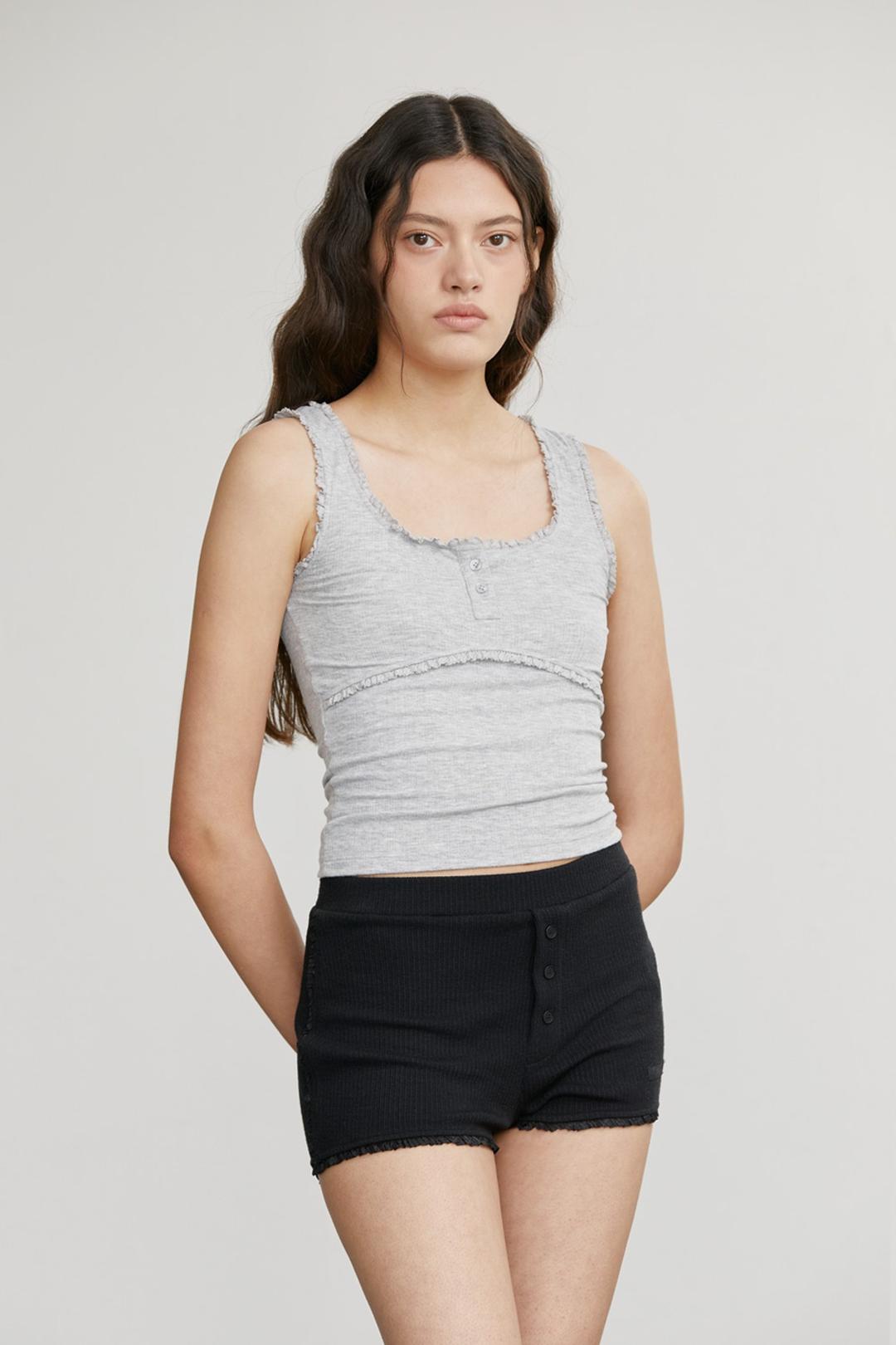 LACE BUTTON SLEEVELESS TOP (MELANGE GREY)