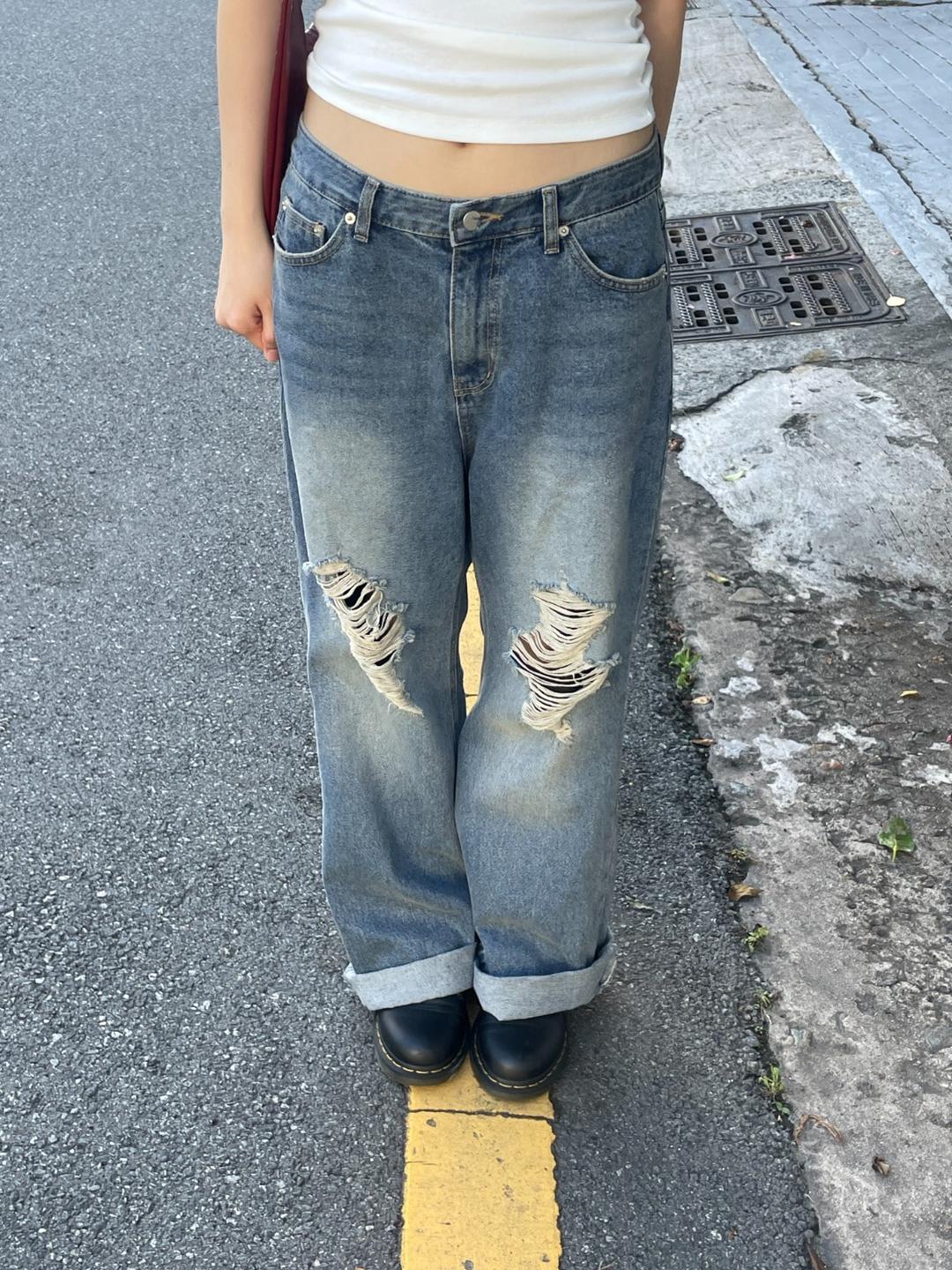 웨이닝 damaged denim pants