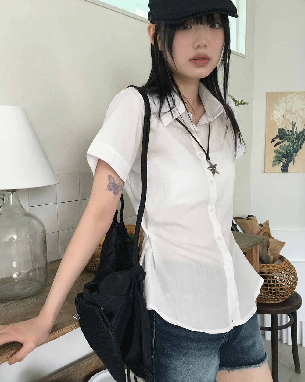 [3천장 판매] 볼바 투웨이 버튼 슬림 반팔 셔츠