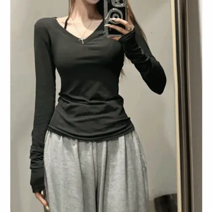 [개말라핏!/팔뚝살소멸] 브이넥 여리 꾸안꾸 데일리 티셔츠