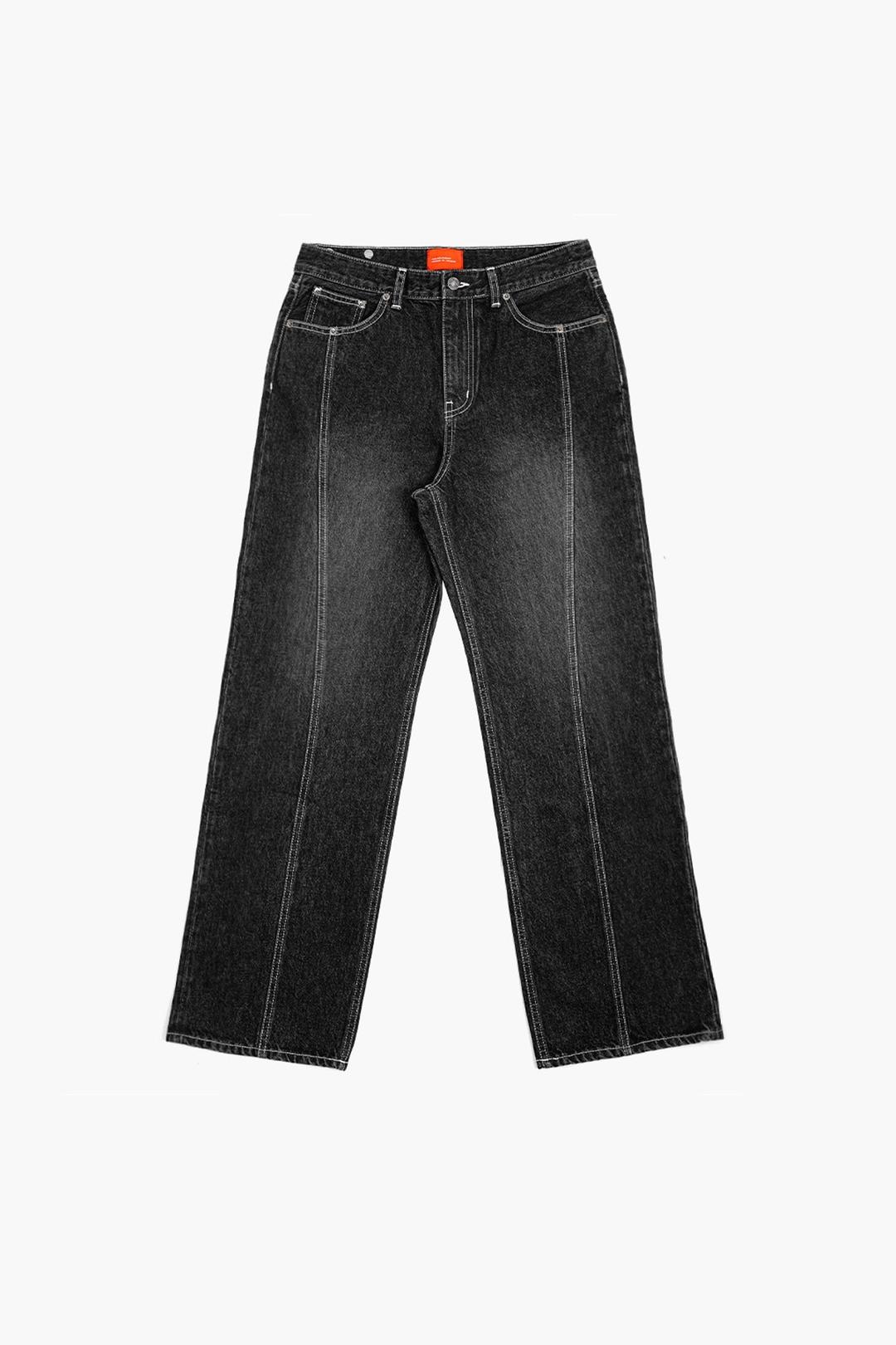 Curved Line Semi Wide Denim Pants Black