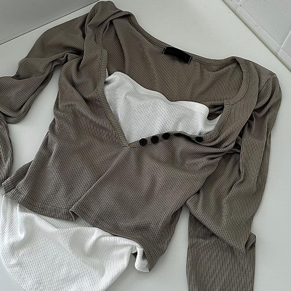 언니가간다 [무료배송][여리핏/밑단굴림]웨지 버튼 긴팔티 - 간절기 이너템 꾸안꾸 데일리 여리글램 스판 긴팔티셔츠