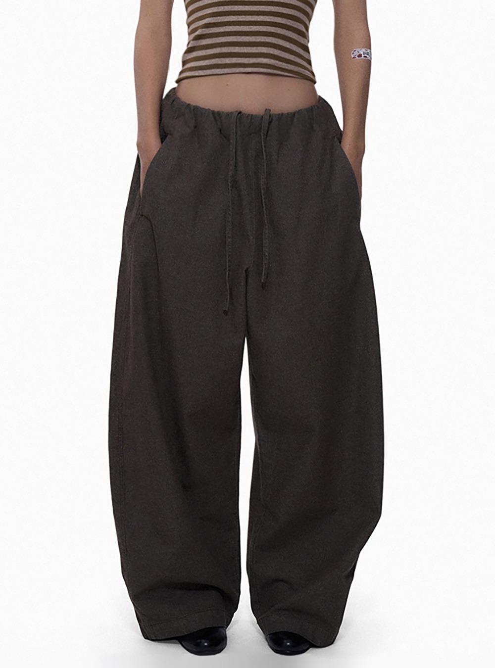 Vintage Pleated Wide-Leg Drawstring Pants