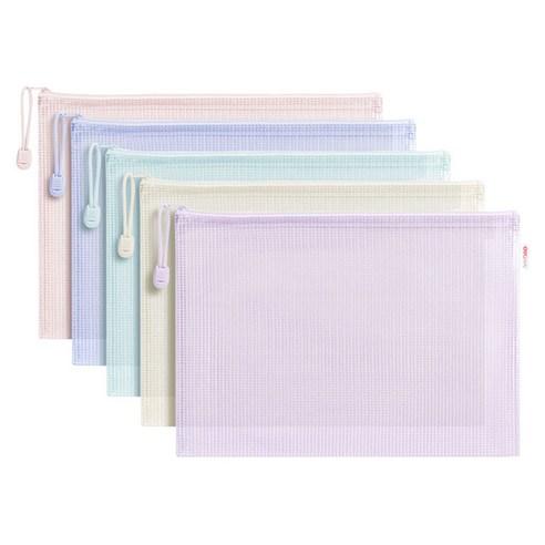 델리 다용도 메쉬망 PVC 파스텔 지퍼 파우치 L 5종 세트 63481A, 핑크, 오렌지, 퍼..., 1세트