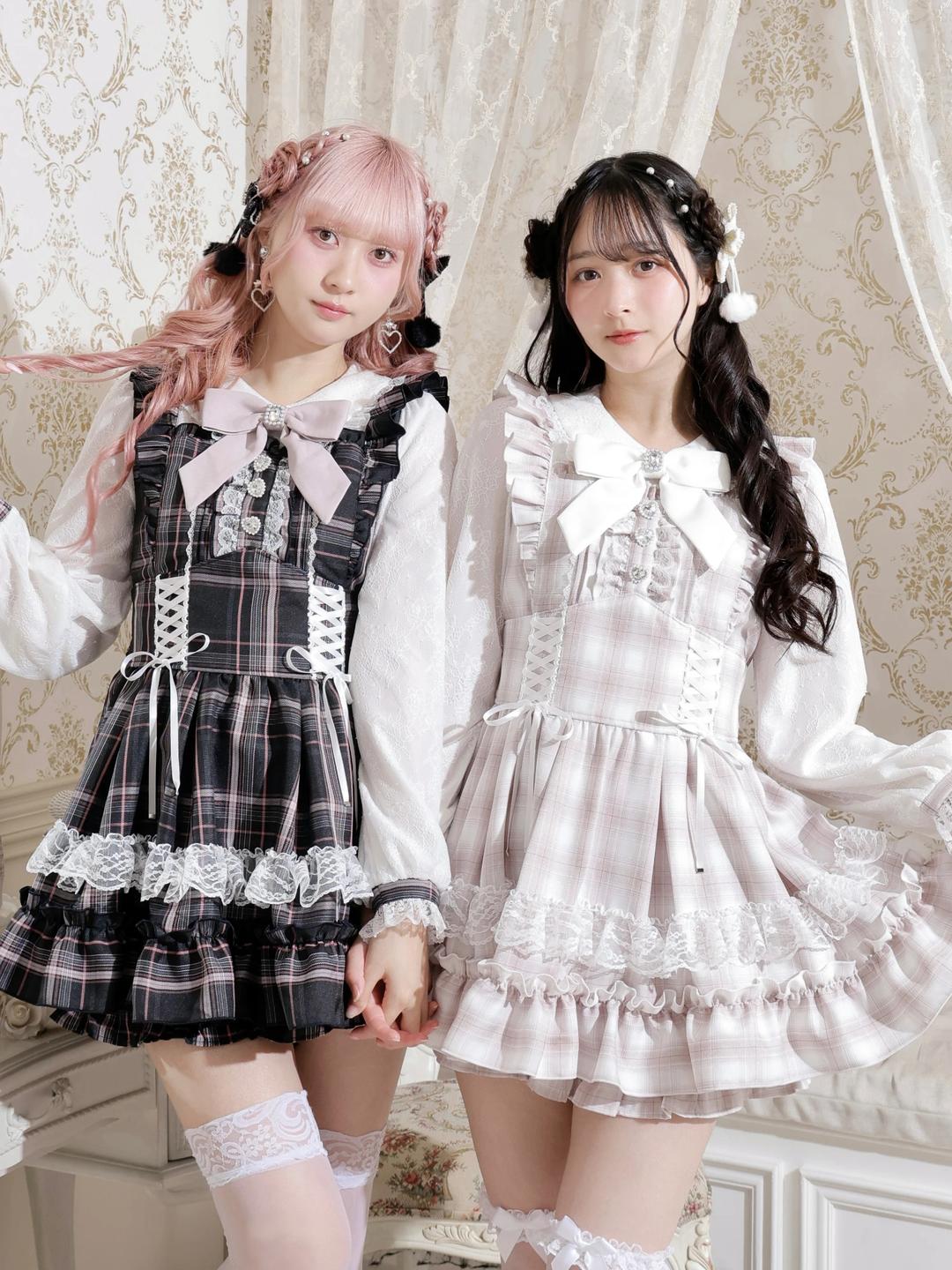 ハートビジューレースアップセットアップ