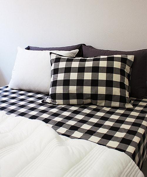 블랙 체크 선염 매트리스커버 S SS Q K LK
