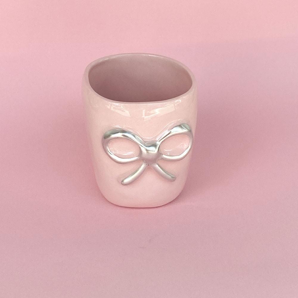 핑크 실버 라인 리본 컵 (250ml)