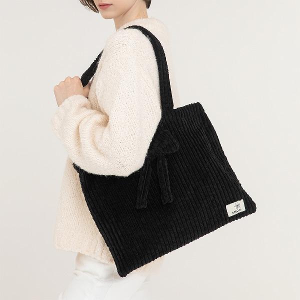 Lapin Corduroy Ribbon Bag 라팡 코듀로이 리본 에코백 - Cordu Black
