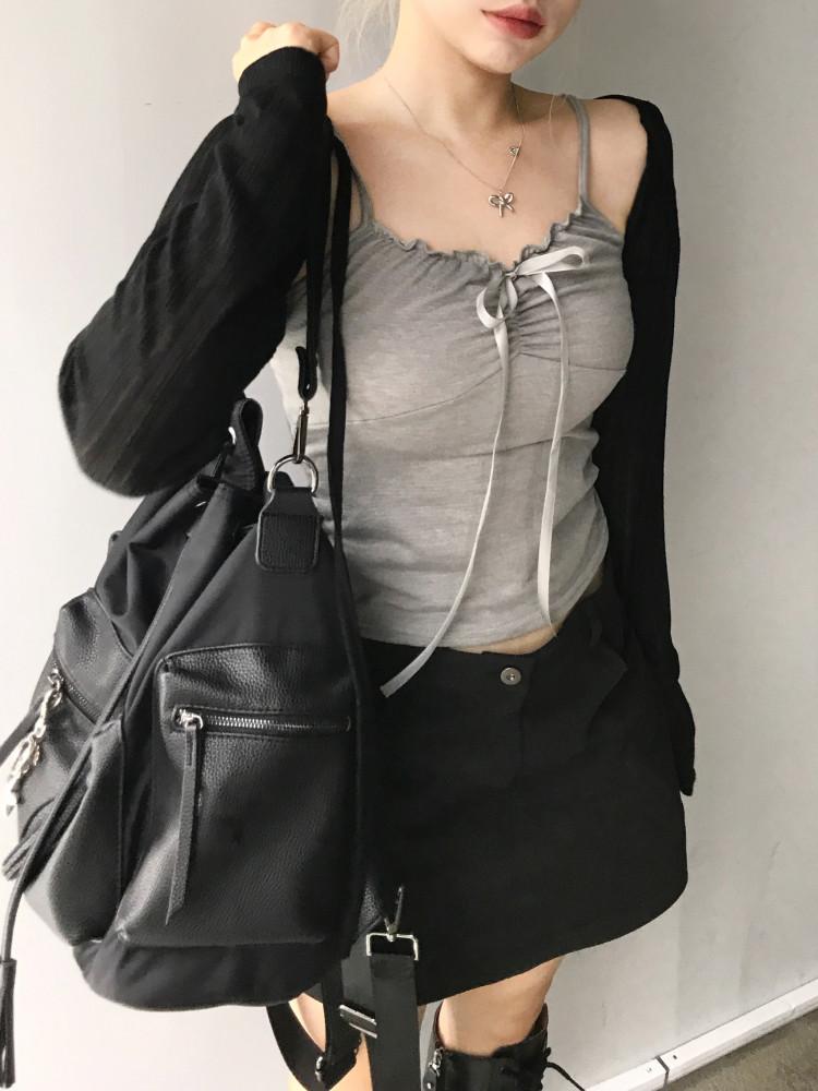 [히니츠키] 로맨틱 프릴 리본 셔링 나시(3color)