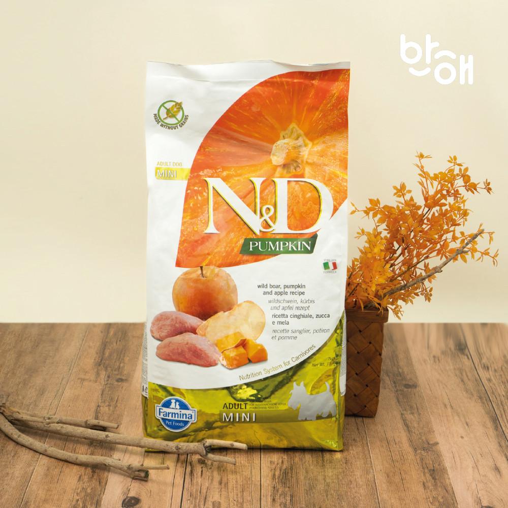 반해 l 파미나 N&D 펌프킨 멧돼지&사과 미니 바이트(7kg) / 계량컵&급여량 계산