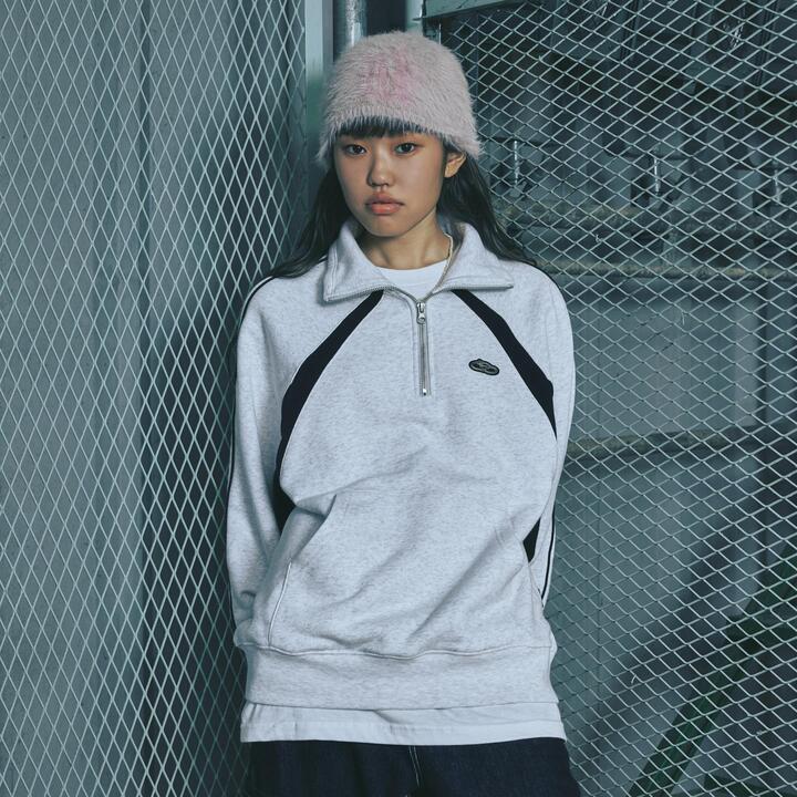 SPORTY HALF ZIP UP_LIGHT GREY