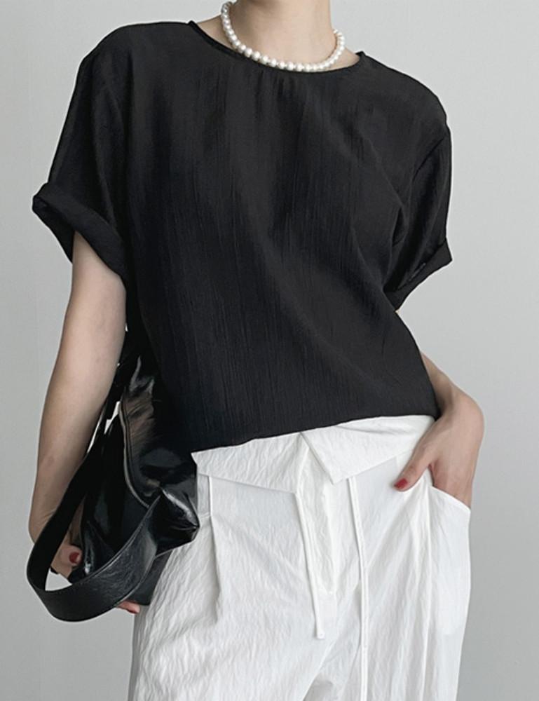 모모 백슬릿 텐셀 리본 반팔 블라우스 [2color]