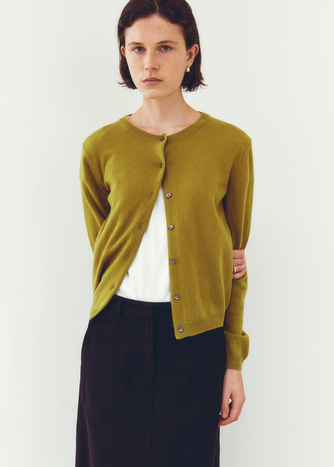 [3rd] Cashmere Mock Cardigan in Olive