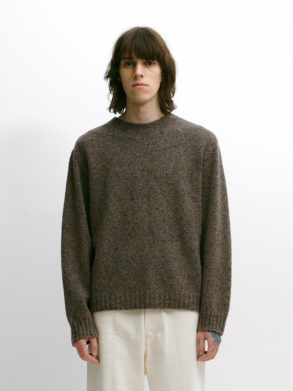 WHOLE GARMENT ALPACA NEPPED KNIT MELANGE BROWN