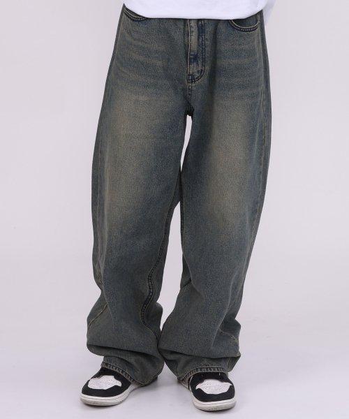 벌룬 와이드 커브드 데님 팬츠