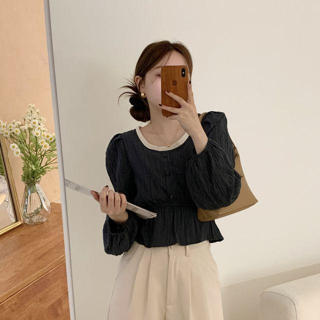 링클 플리츠 밴딩 크롭 플레어 블라우스(3color)_니드어린