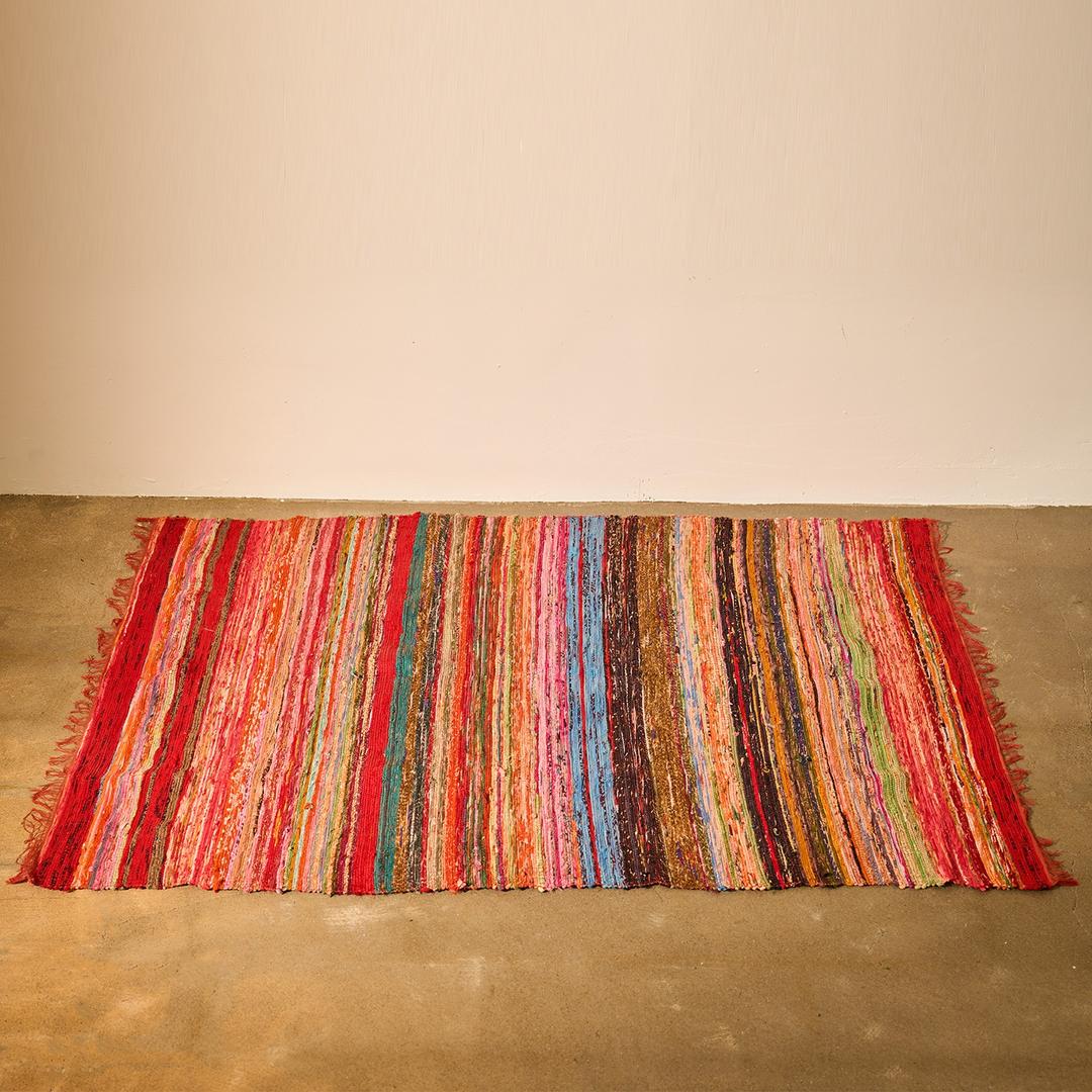 빈티지 에스닉 패턴 핸드메이드 친디 면 러그 현관 거실 매트 발매트_01 레드 104cm x 170cm