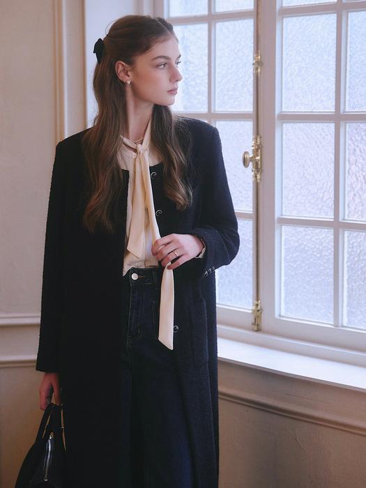 ERIS woolen tweed u-neck coat_BLACK