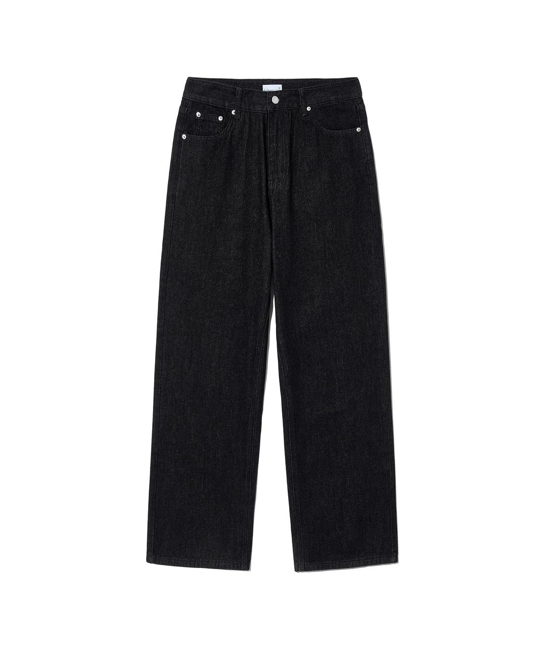 87-STAN187 Normal Washing Solid Wide Denim Pants Black