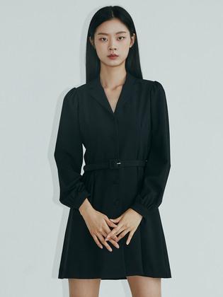 TAILORED COLLAR BELT MINI ONE-PIECE BASIC BLACK