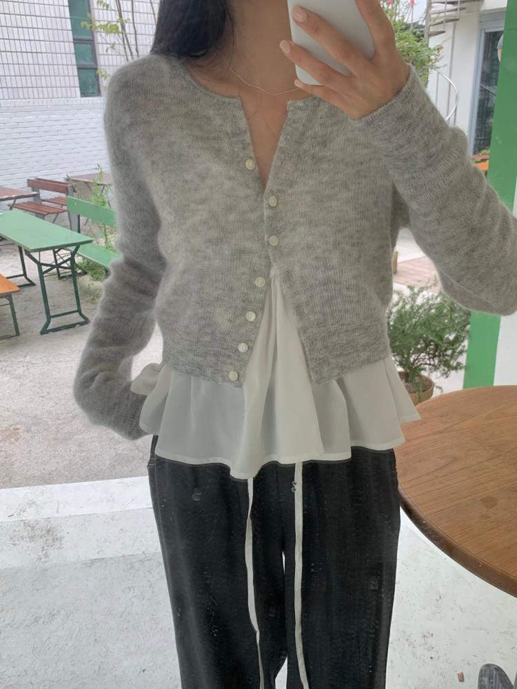 [르아브르] 미코 키드모헤어 가디건, 여자 슬림 세미크롭 니트