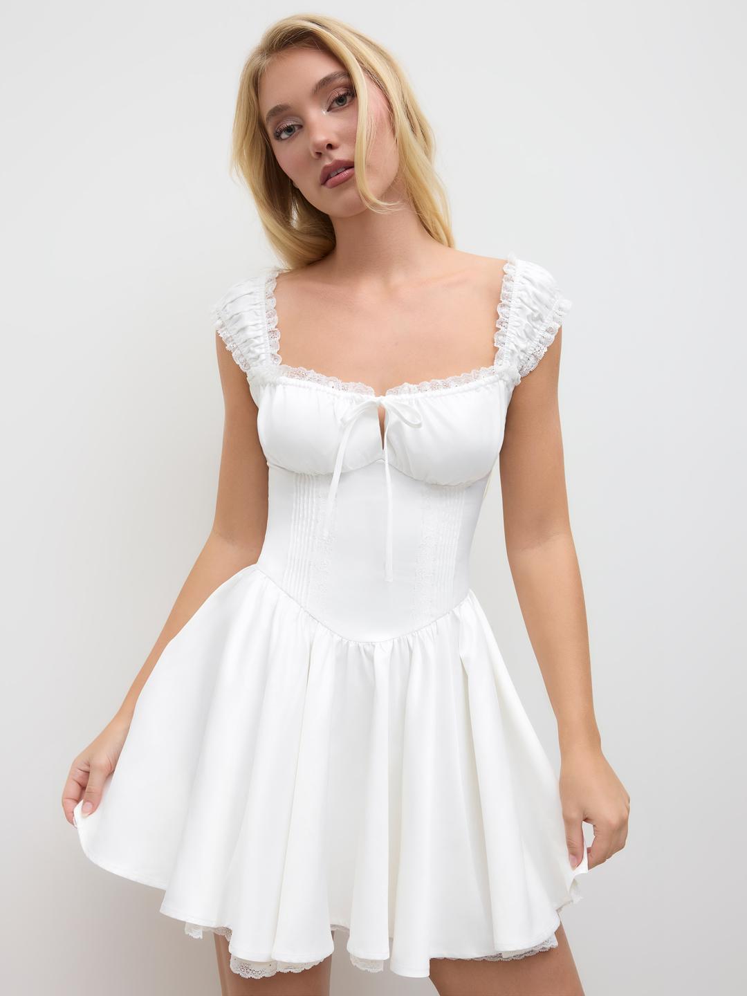 Sweetheart Lettuce Trim Ruffle Knotted Mini Dress