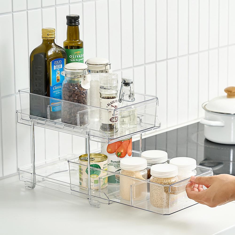 [무료배송] 리메이크 투명 슬라이딩 2단 선반