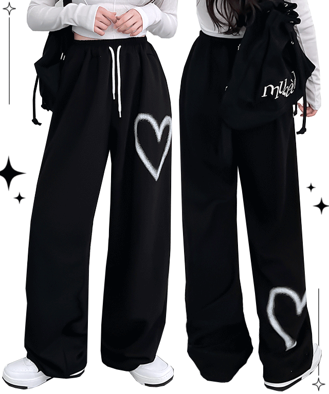 [기모추가]투하트 롱와이드 밴딩바지/트레이닝바지 유니크