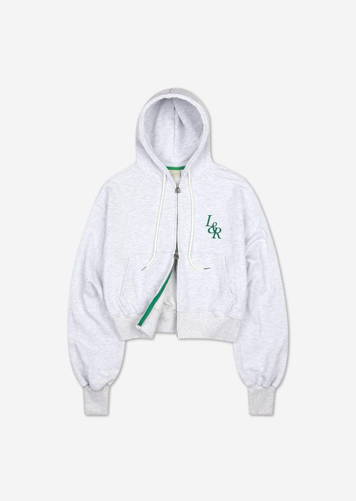 [Tennis Club] Lossy Big Logo Crop Hood Zip-up  [White Melange]