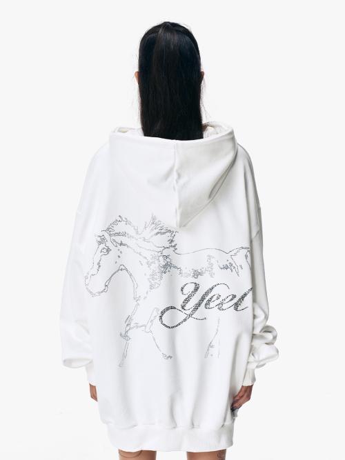 HORSE GRAPHICS CUBIC HOODIE WHITE