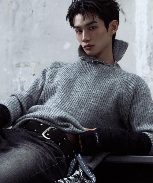 [0091] 숄더 집업 리브드 니트 - 그레이