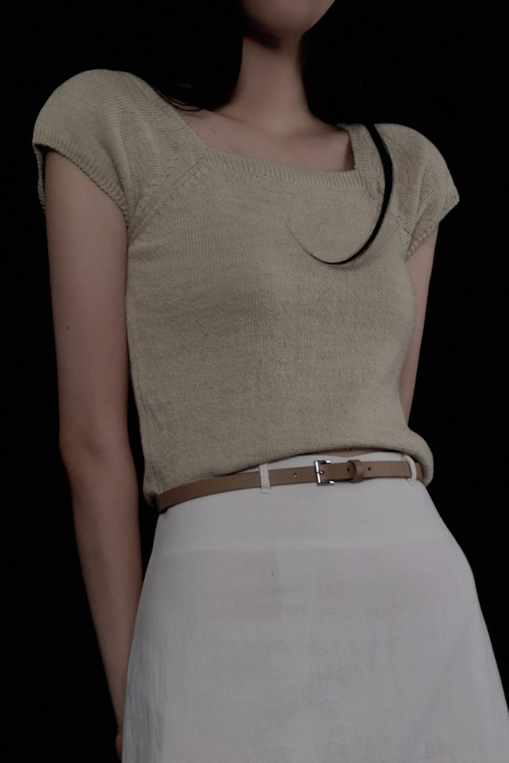 스퀘어넥 캡슬리스 써머 니트 탑