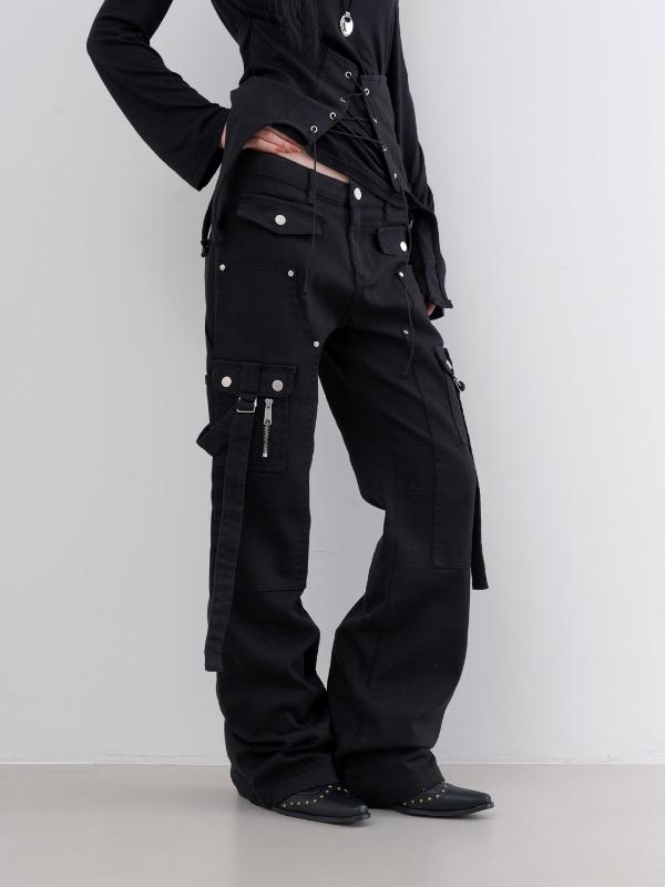 snap belt pocket boots cut pants