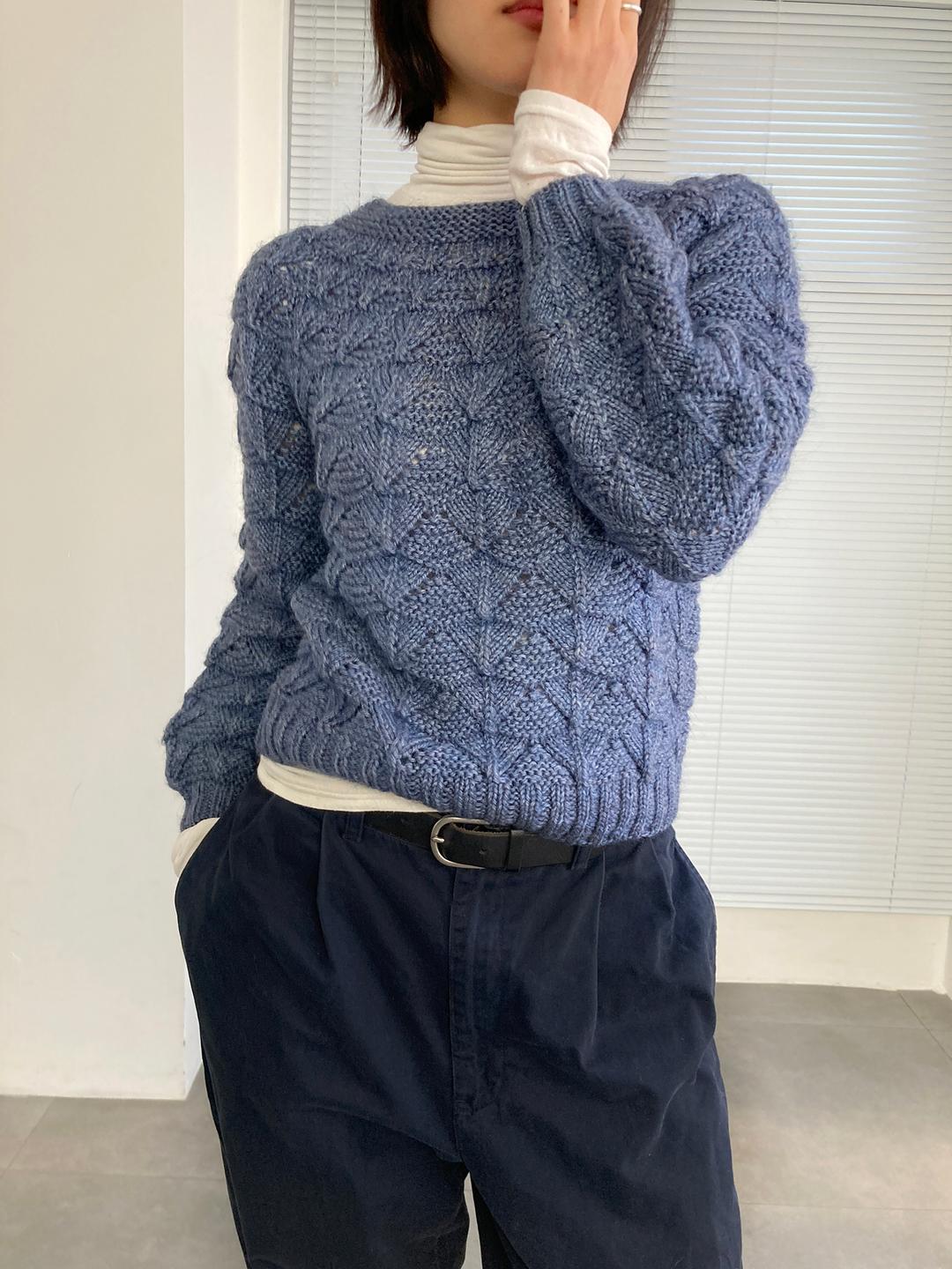 hand knit cable texture blue knit