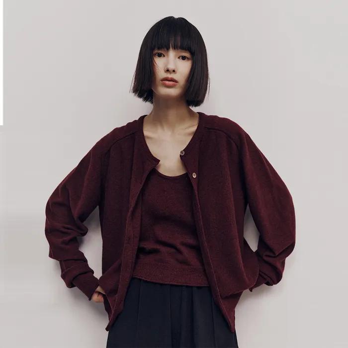 Essential Wool Cardigan (Wine)