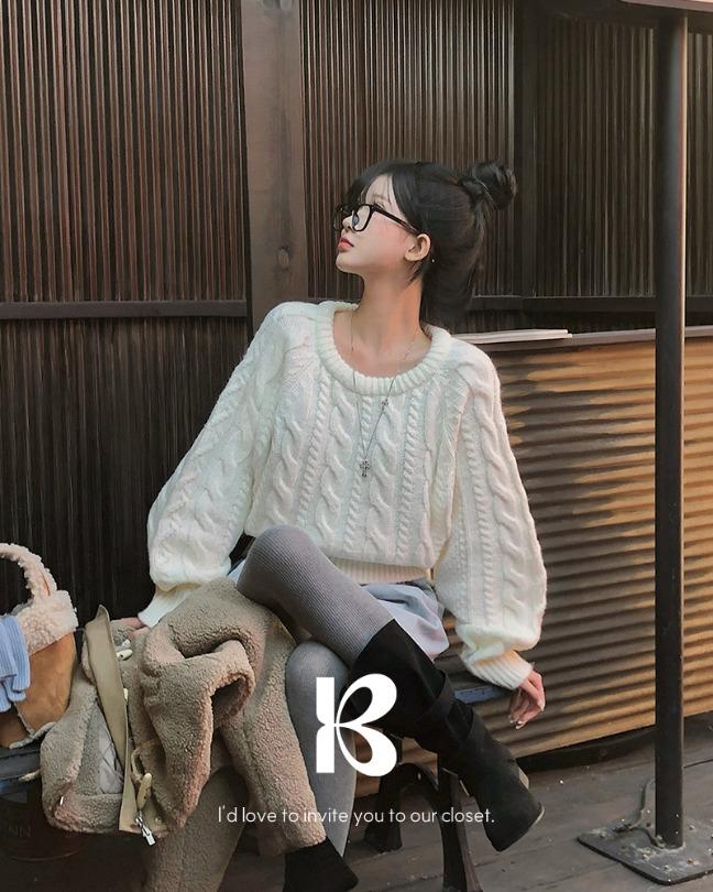 베이델리 [MADE/초루즈핏!]폭닥 꽈배기 라운드 니트