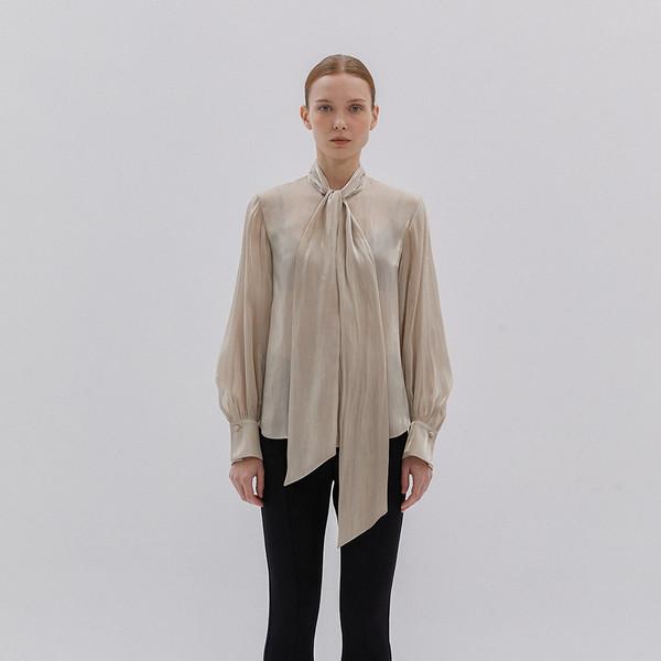 GLOSSY TIE BLOUSE (BEIGE)