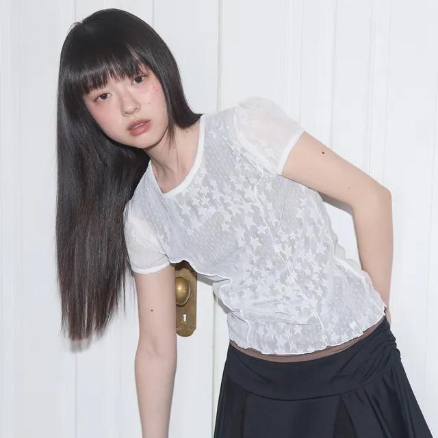 웨이브 퍼프 레이스 티 (WHITE) F25QB127