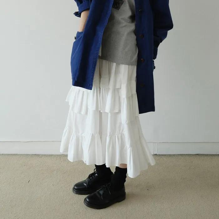 RUFFLED MIDI SKIRT, WHITE