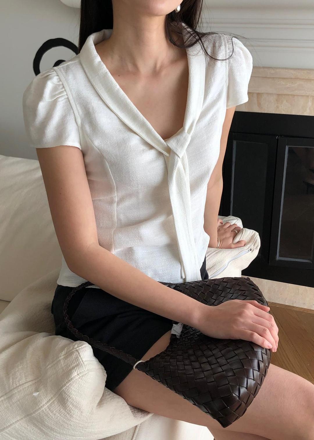 라닉유 파운더스 로제나 블라우스 타이 린넨 캡소매 2컬러