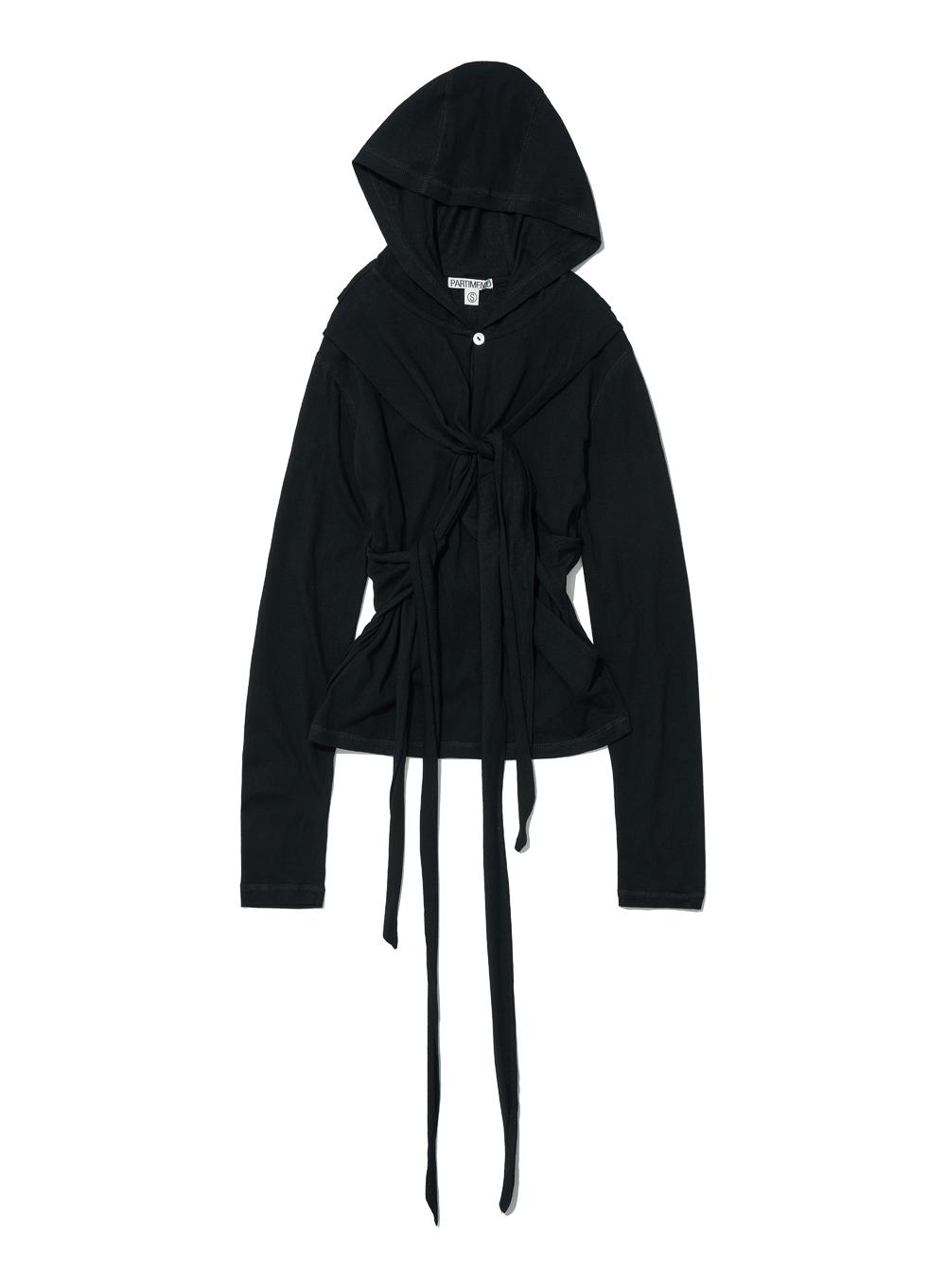 [WOMEN] TIE-UP HOODIE LONG SLEEVE TEE_BLACK