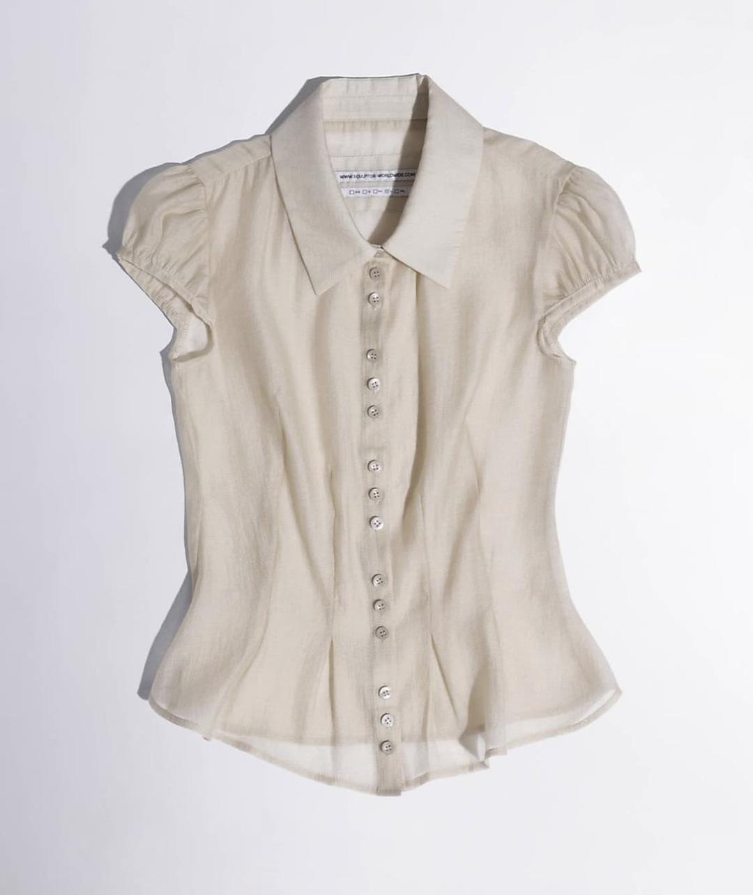 Sculptor sheer pleated hem blouse beige | 후루츠패밀리