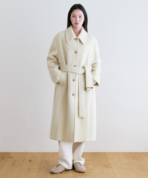 ALPACA BELTED LONG COAT - BUTTER