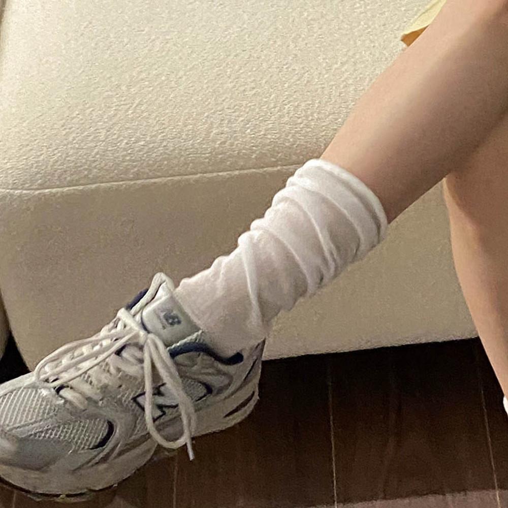 여성 봄 여름 가을 레이스 시스루 긴목 주름 워머 긴 양말 루즈핏 루즈 삭스 발레코어룩