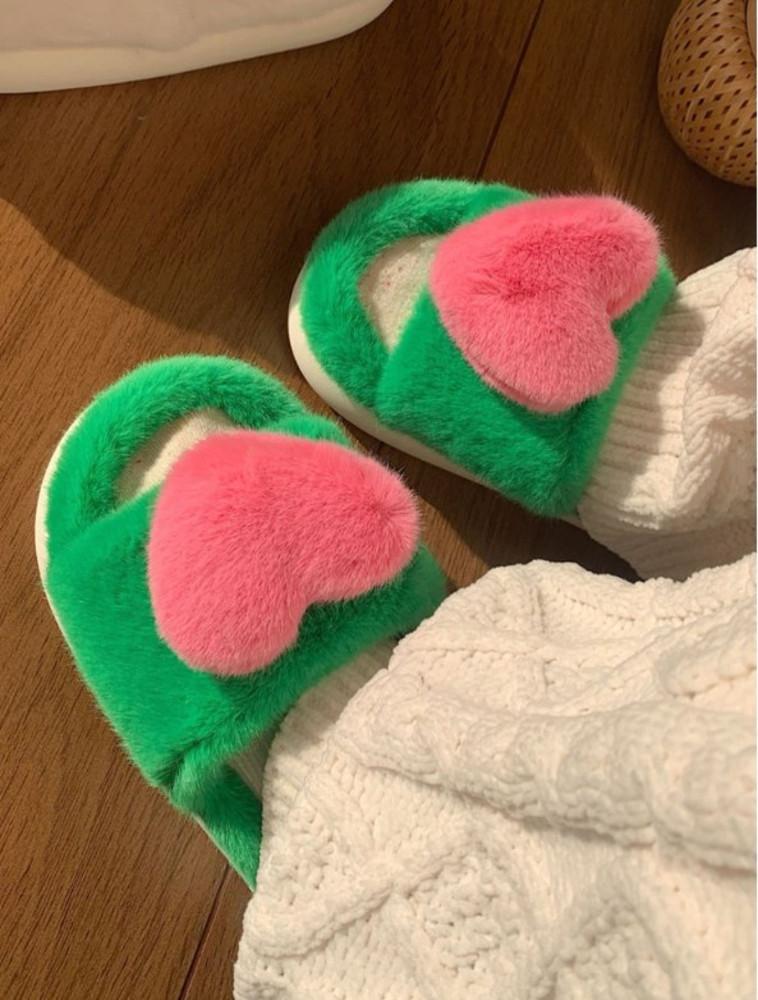 헤이유드 연핑크 하트 털실내화(3color) 키높이 층간소음 퍼 슬리퍼