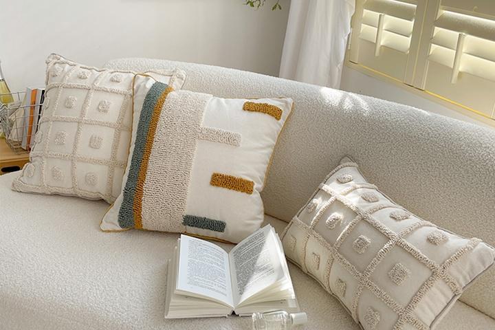 화이트 그리드 거실 쇼파 쿠션 커버 2size_직사각 북유럽 고급 터프팅