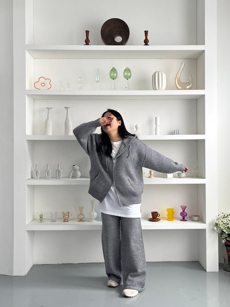 빅사이즈) 88로로 투웨이집업 니트팬츠세트