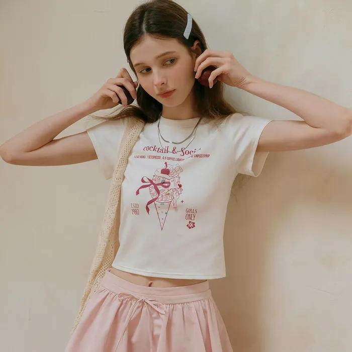 Cest_Ice cream printing cropped top