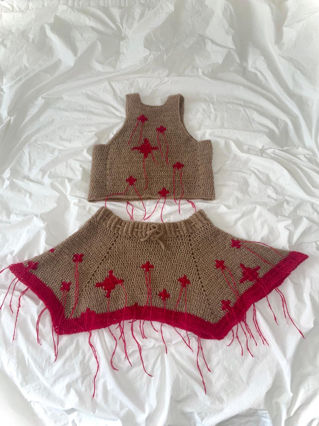 crochet red cross patterned top