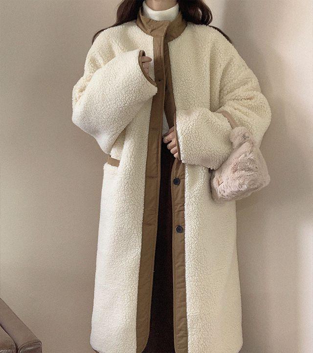 그루브 뽀글이 리버시블 겨울 야상 롱패딩 코트_룩앤무드